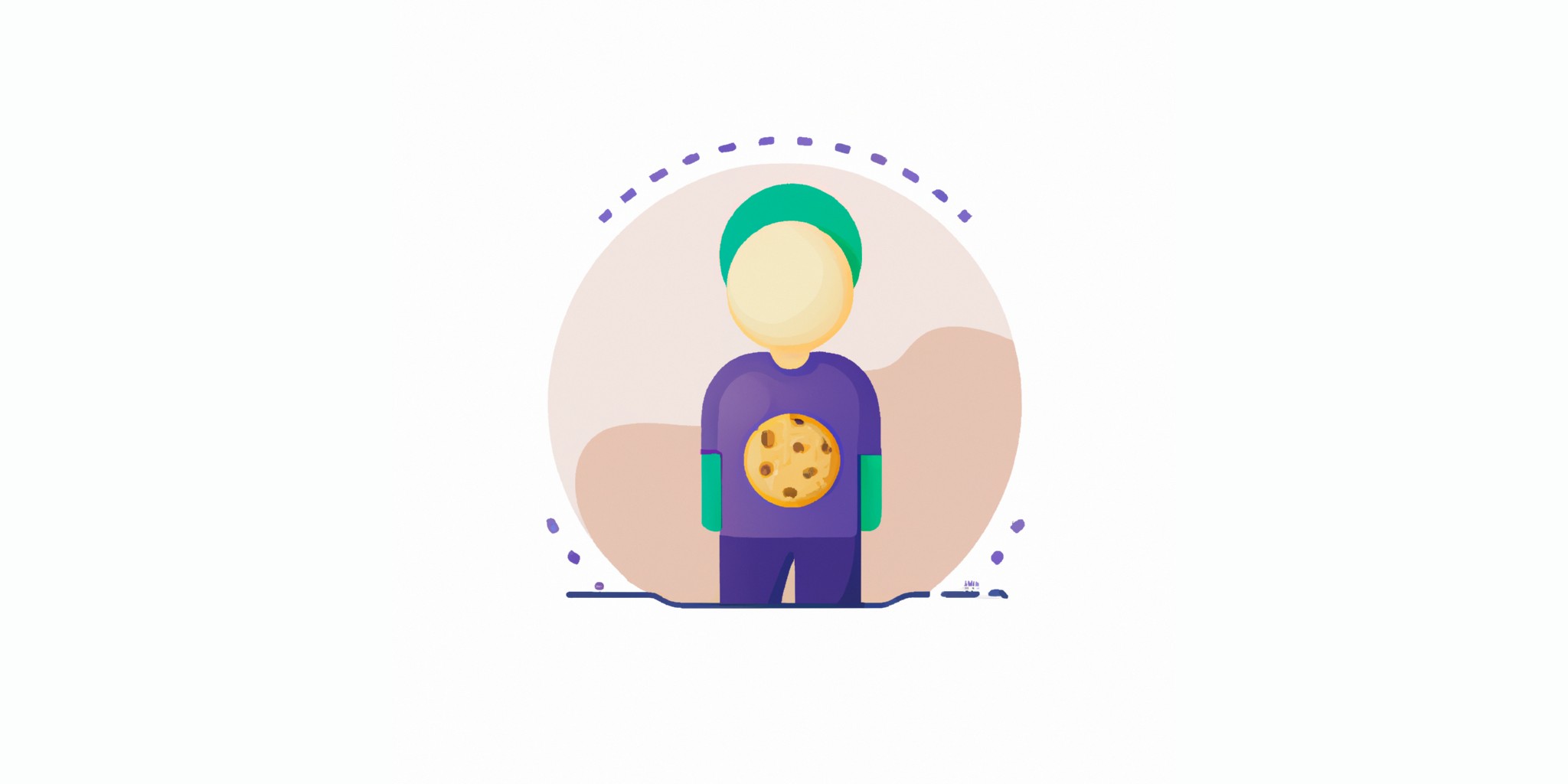 a cookie with a person in front in flat illustration style with gradients and white background
