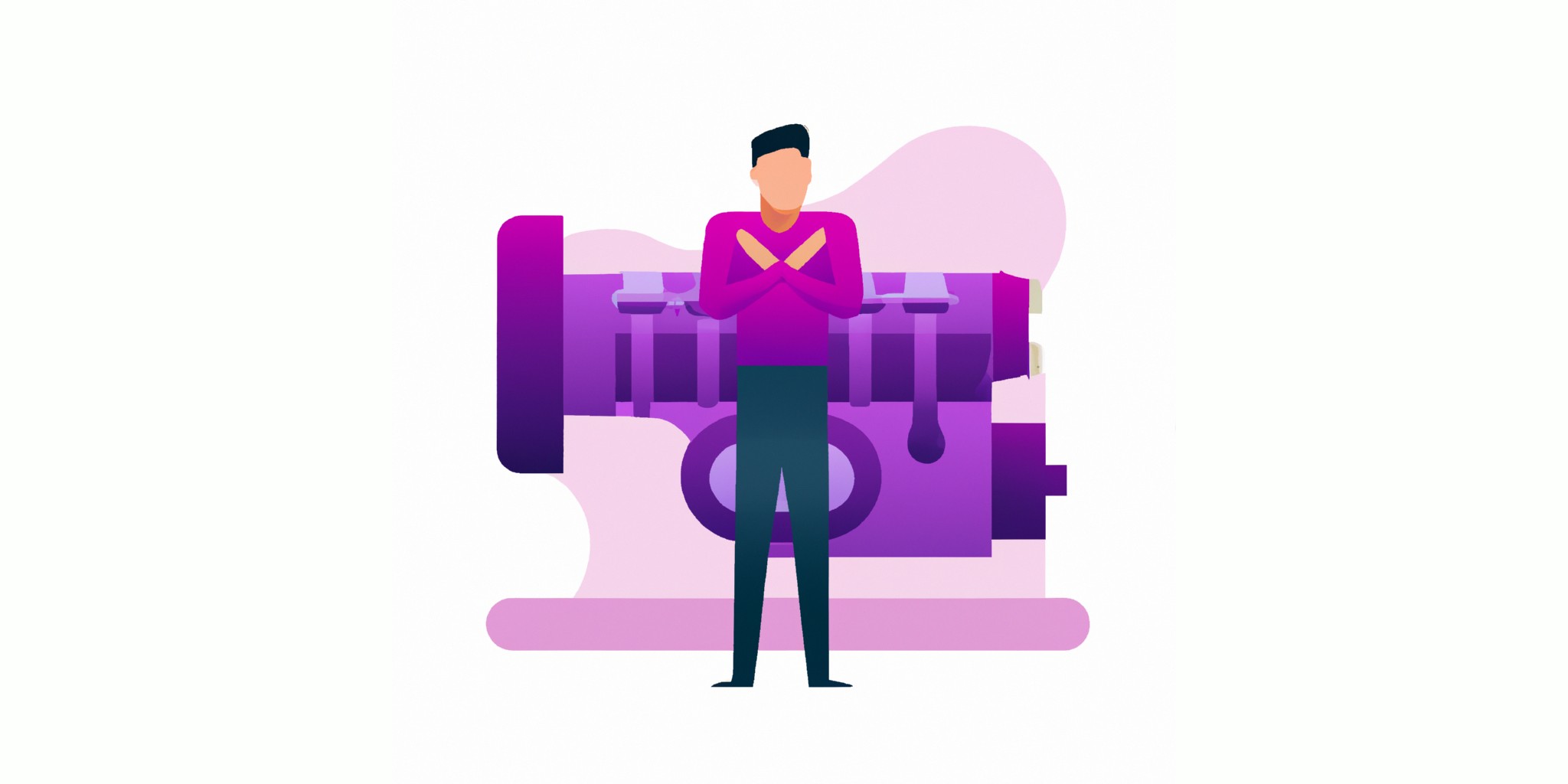 a engine with a person in front in flat illustration style with gradients and white background