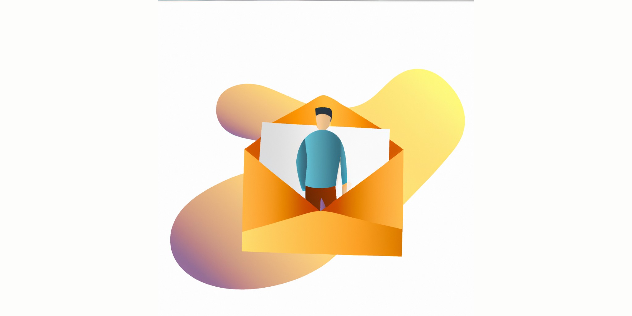 a envelope with a person in front in flat illustration style with gradients and white background
