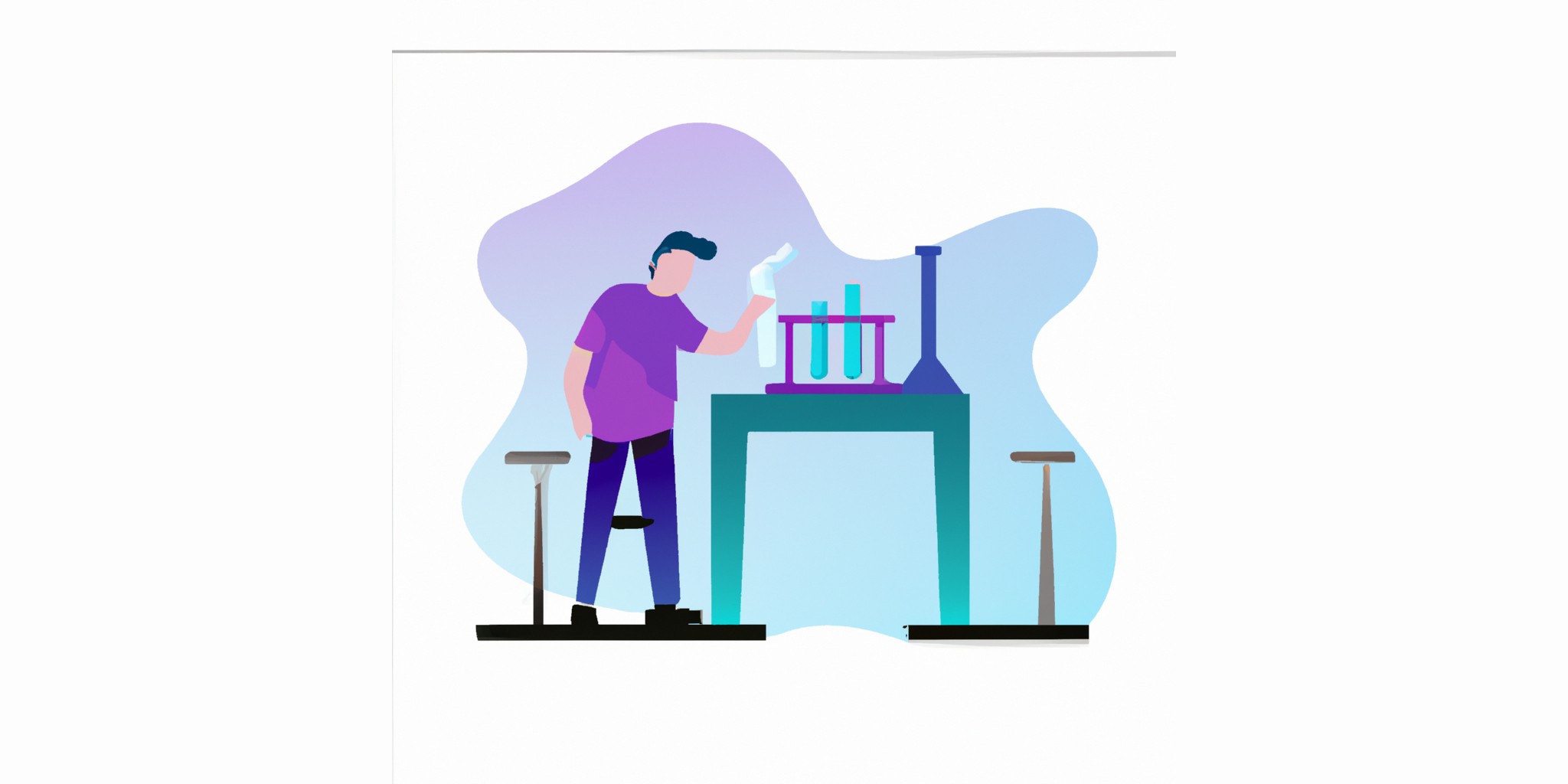 a experiment lab with a person in front in flat illustration style with gradients and white background
