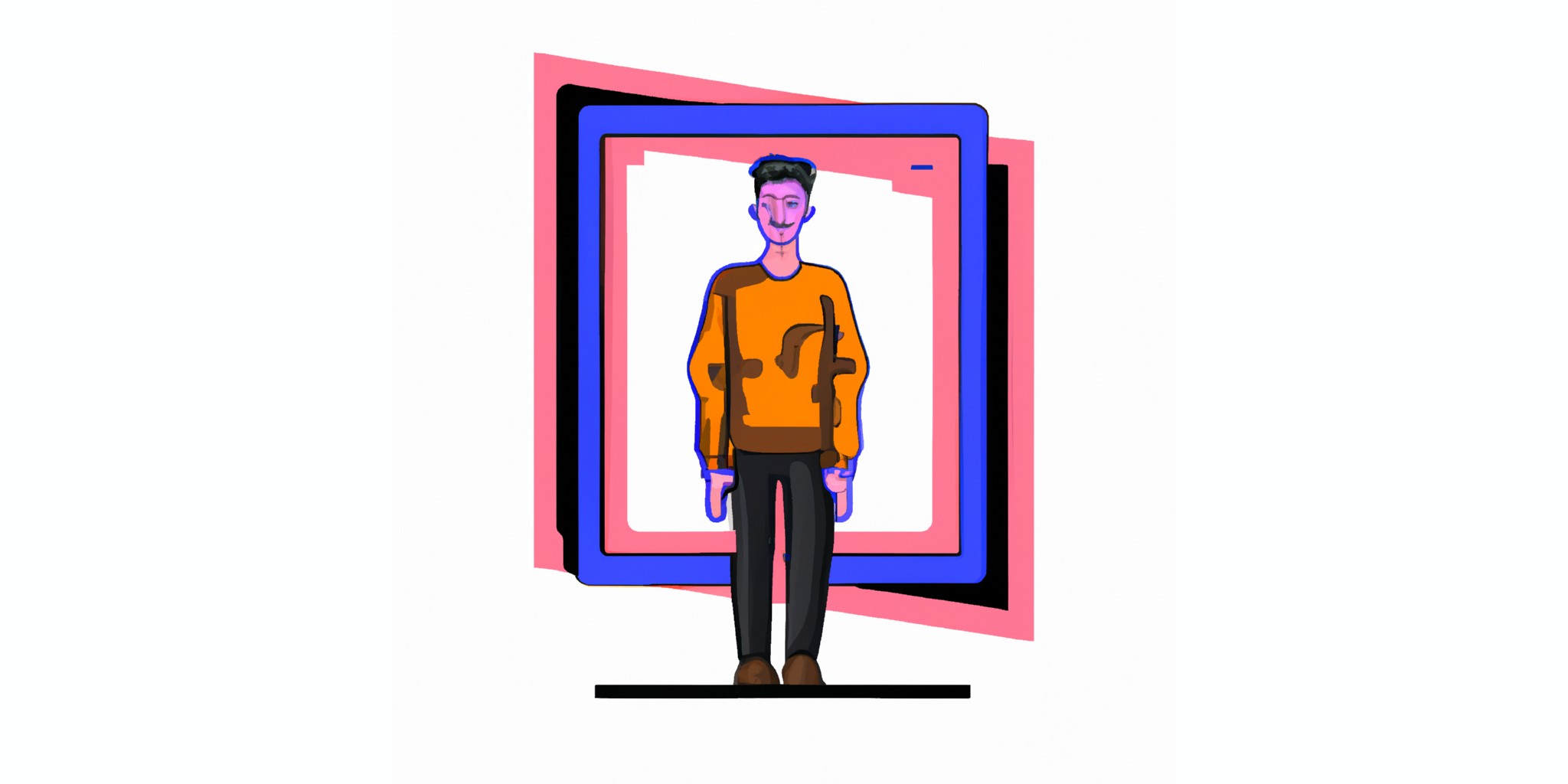 a frame with a person in front in flat illustration style with gradients and white background