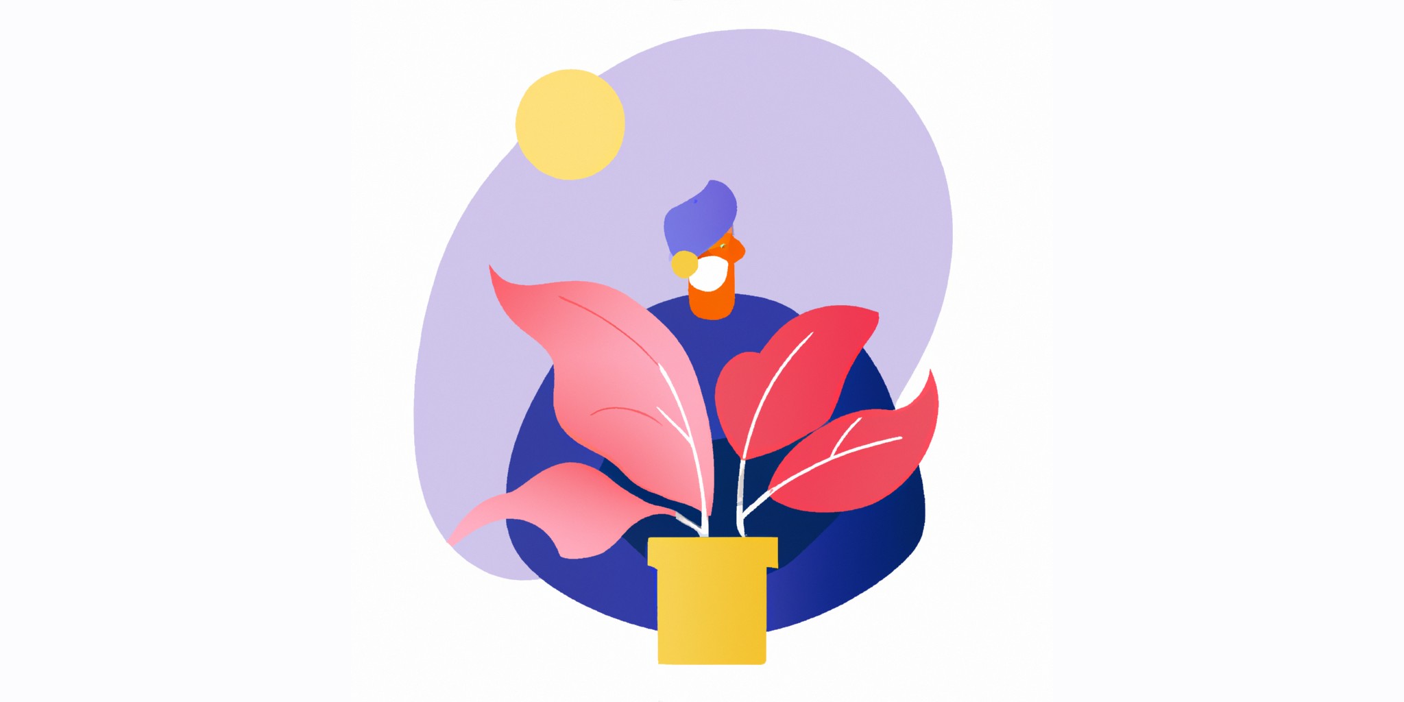 une plante d'intérieur avec une personne devant dans un style d'illustration plat avec des dégradés et un fond blanc