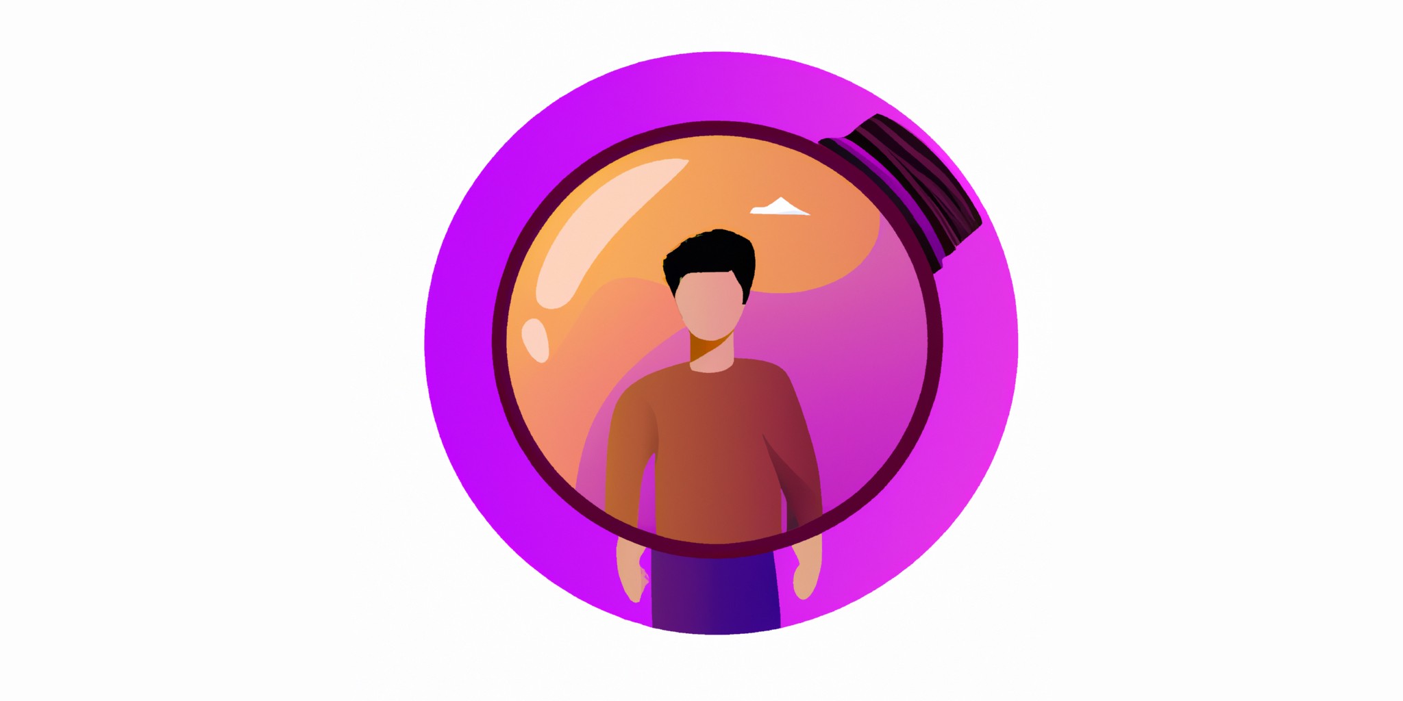a lens with a person in front in flat illustration style with gradients and white background
