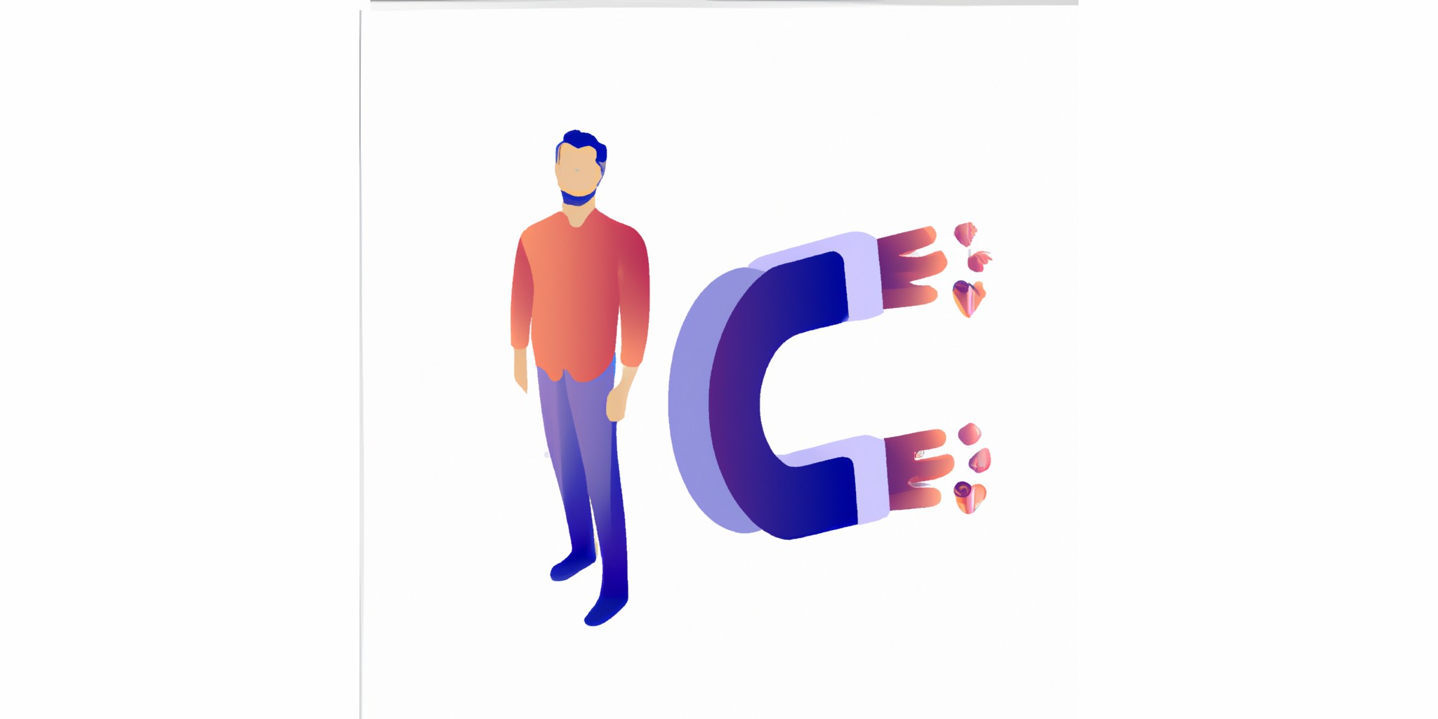 a magnet with a person in front in flat illustration style with gradients and white background