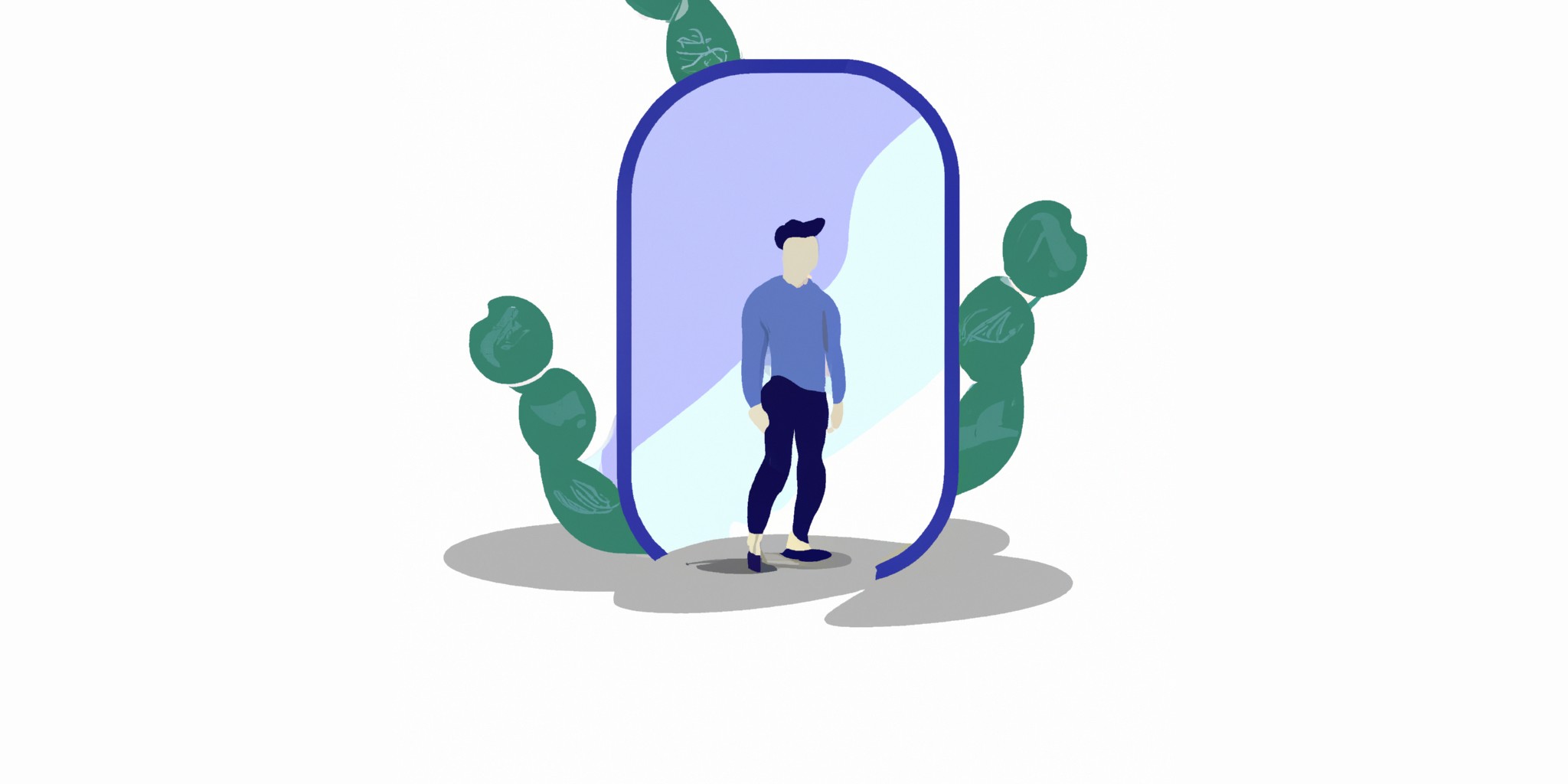a mirror with a person in front in flat illustration style with gradients and white background
