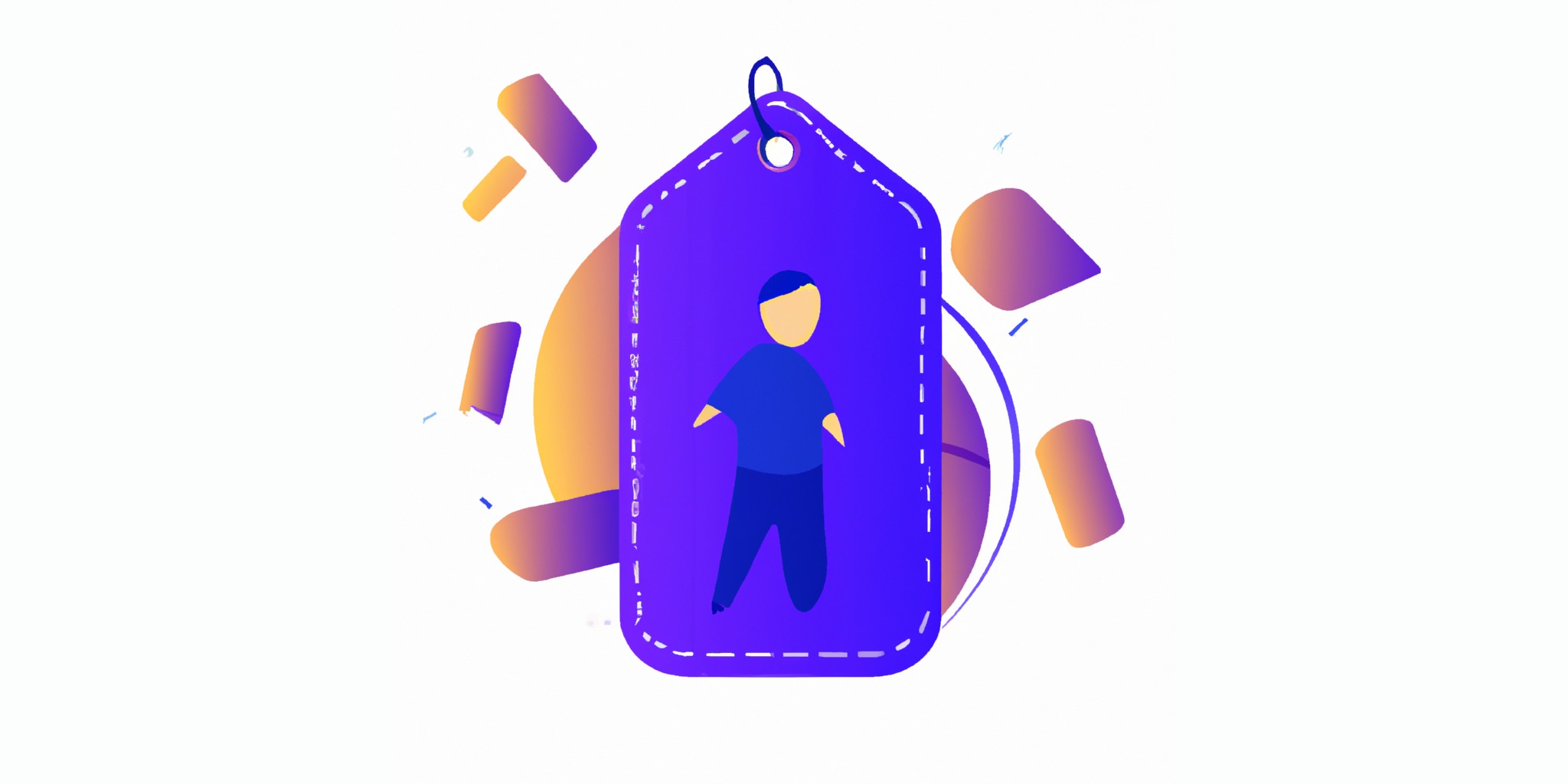 a price tag with a person in front in flat illustration style with gradients and white background