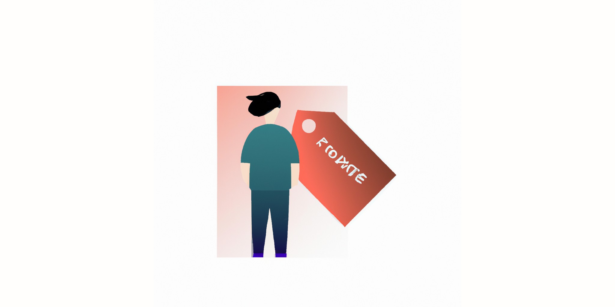 a price tag with a person in front in flat illustration style with gradients and white background