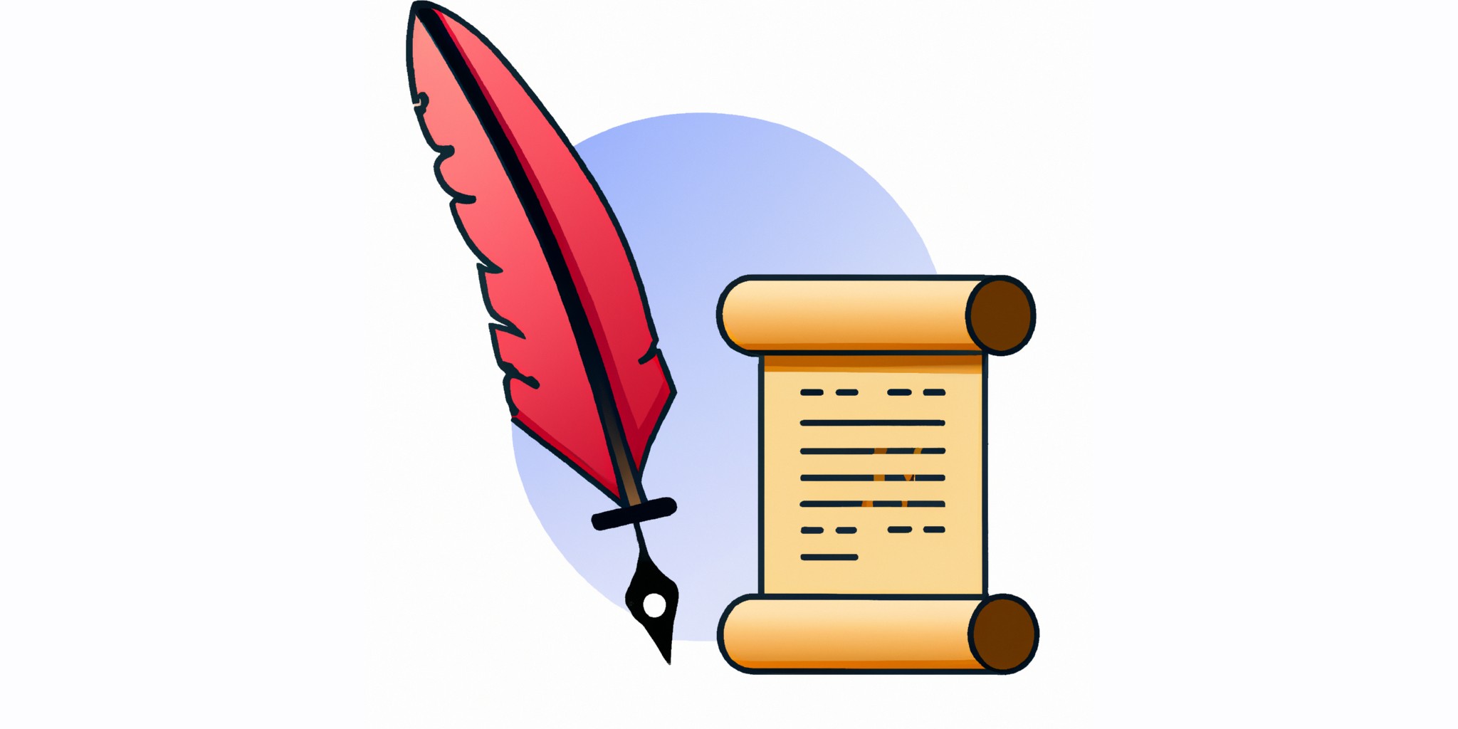 a scroll and quill in flat illustration style with gradients and white background