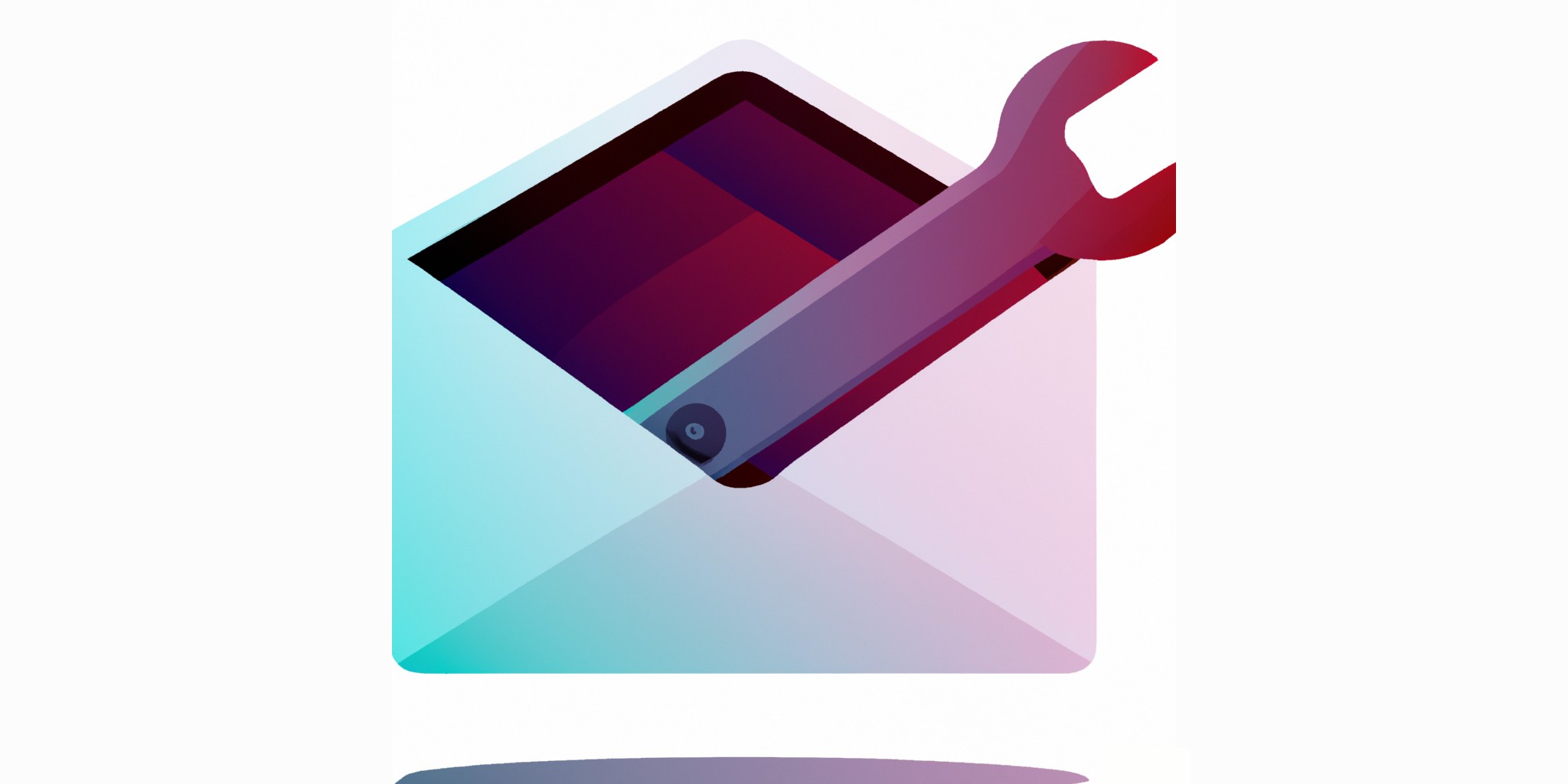 envelope transoforming into a wrench in flat illustration style with gradients and white background