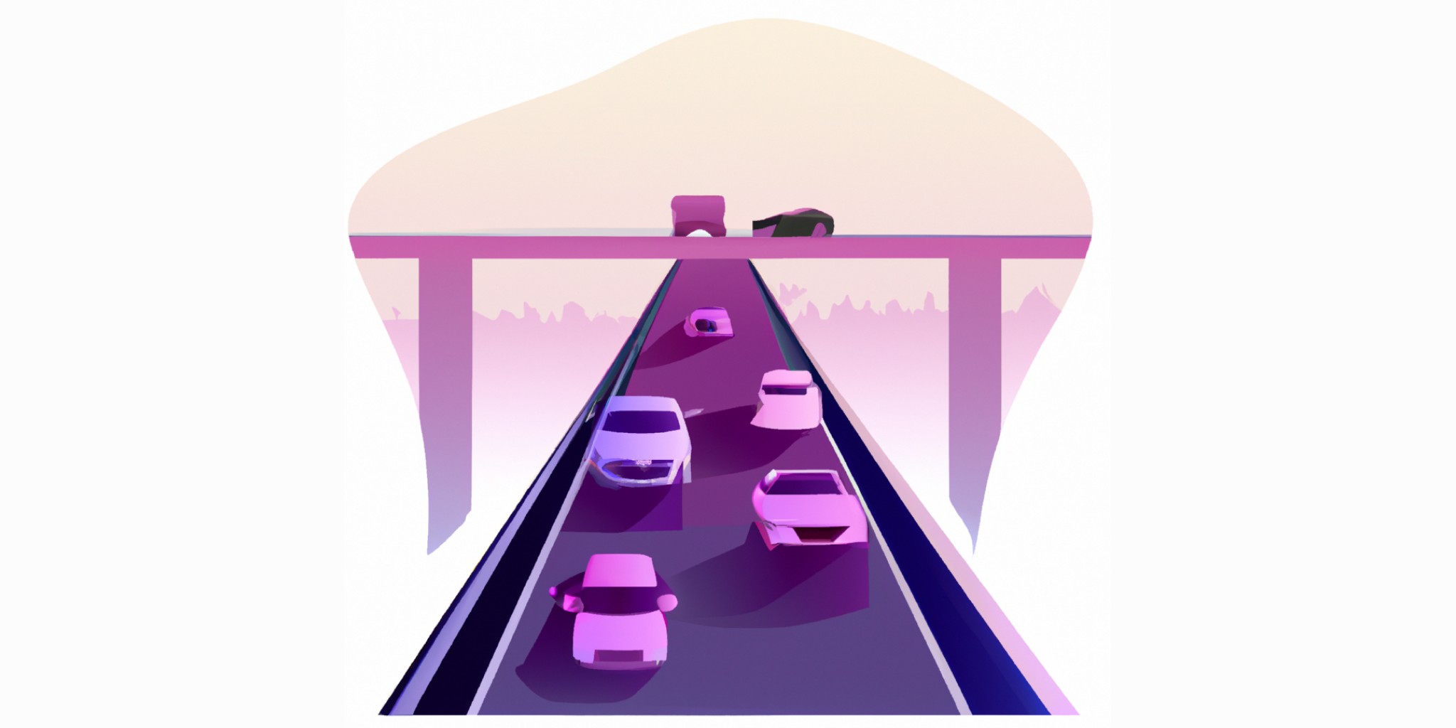highway with 5 cars in flat illustration style with gradients and white background