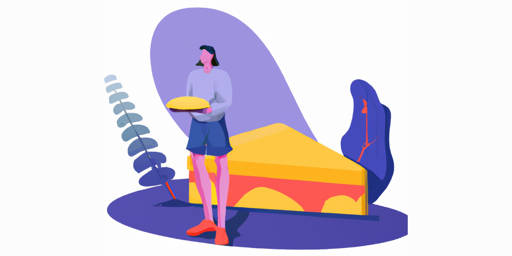large pie slice with a person next to it in flat illustration style with gradients and white background