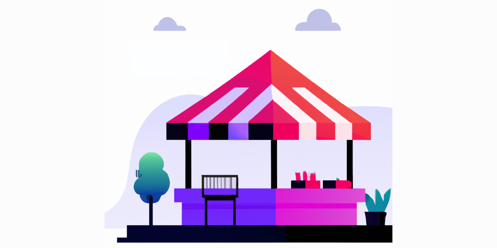 marketplace in flat illustration style with gradients and white background