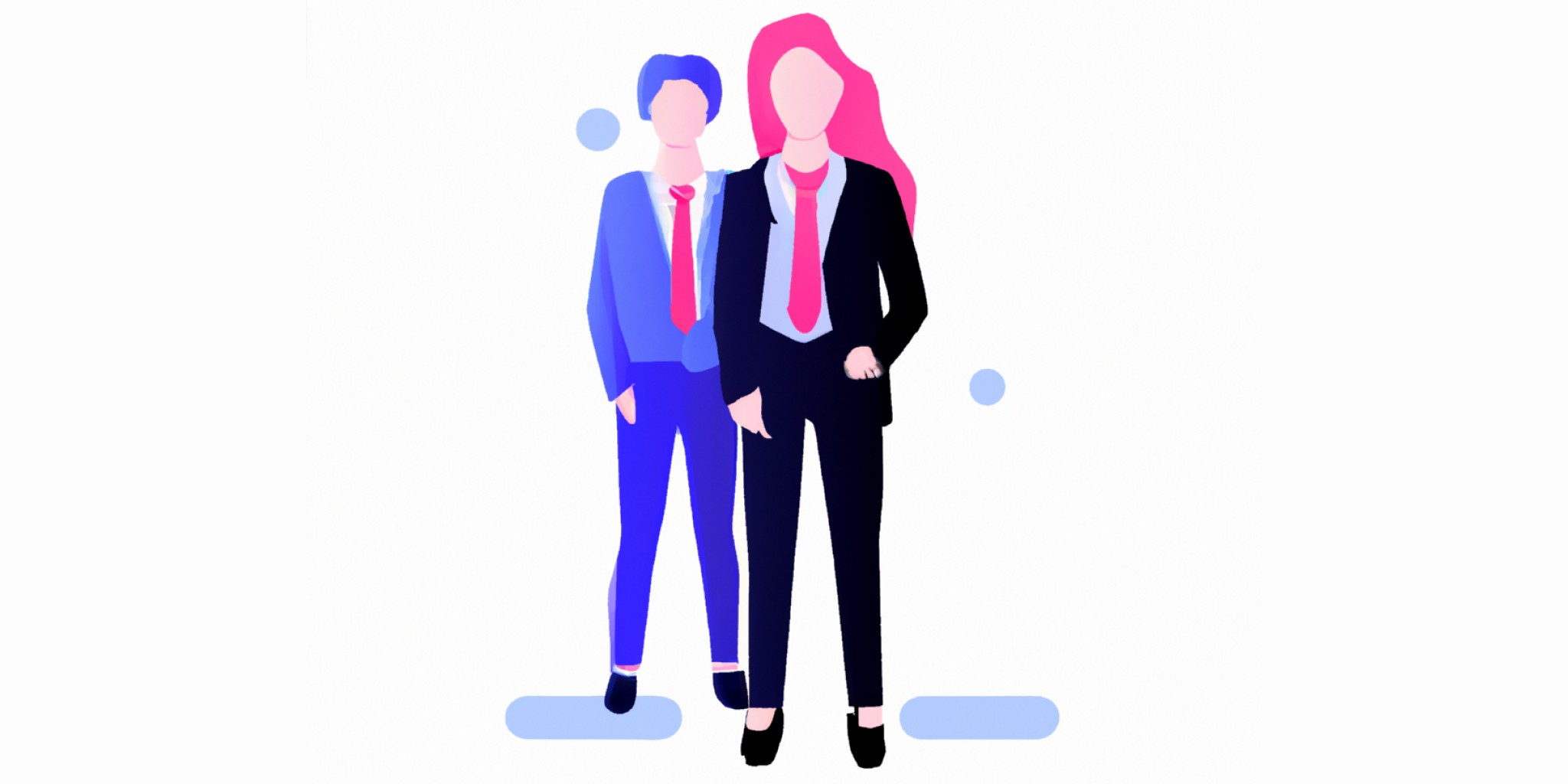 one person in a suit and one person in a t-shirt in flat illustration style with gradients and white background