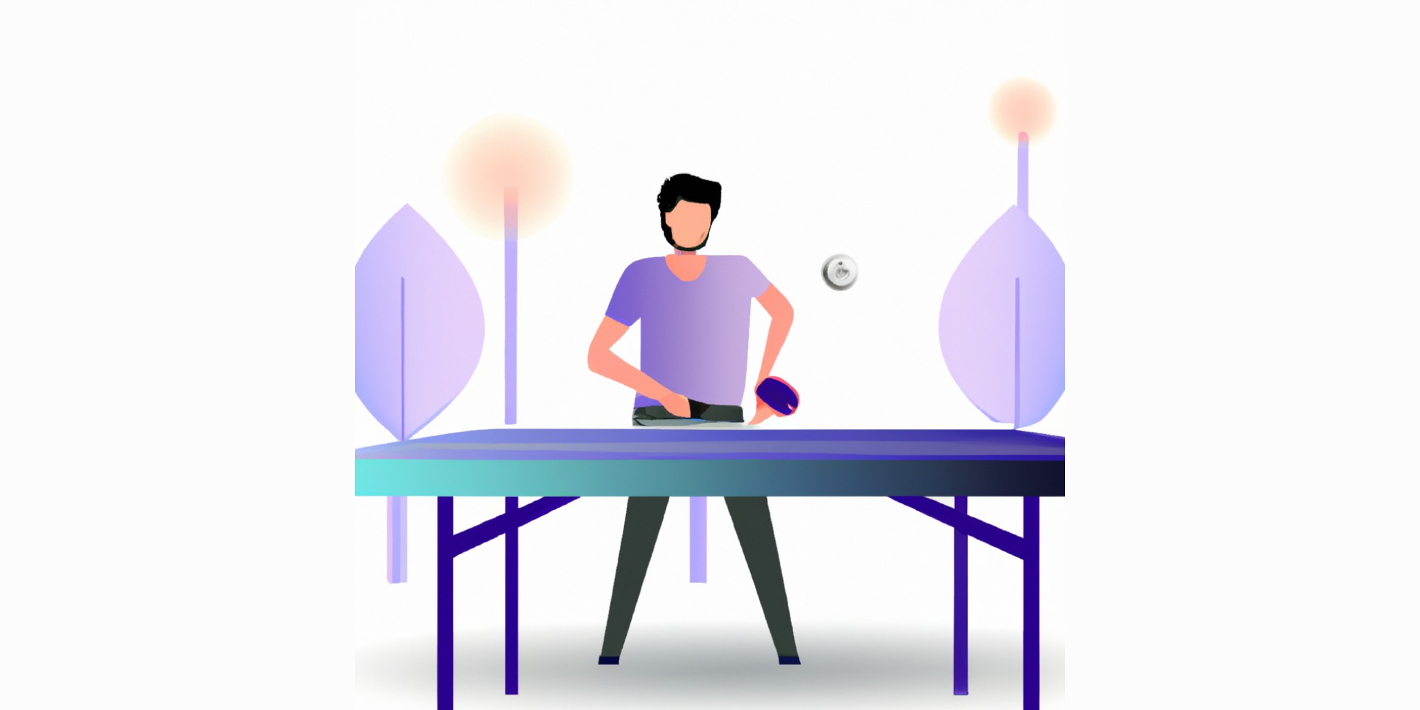 ping pong table with a person in front in flat illustration style with gradients and white background