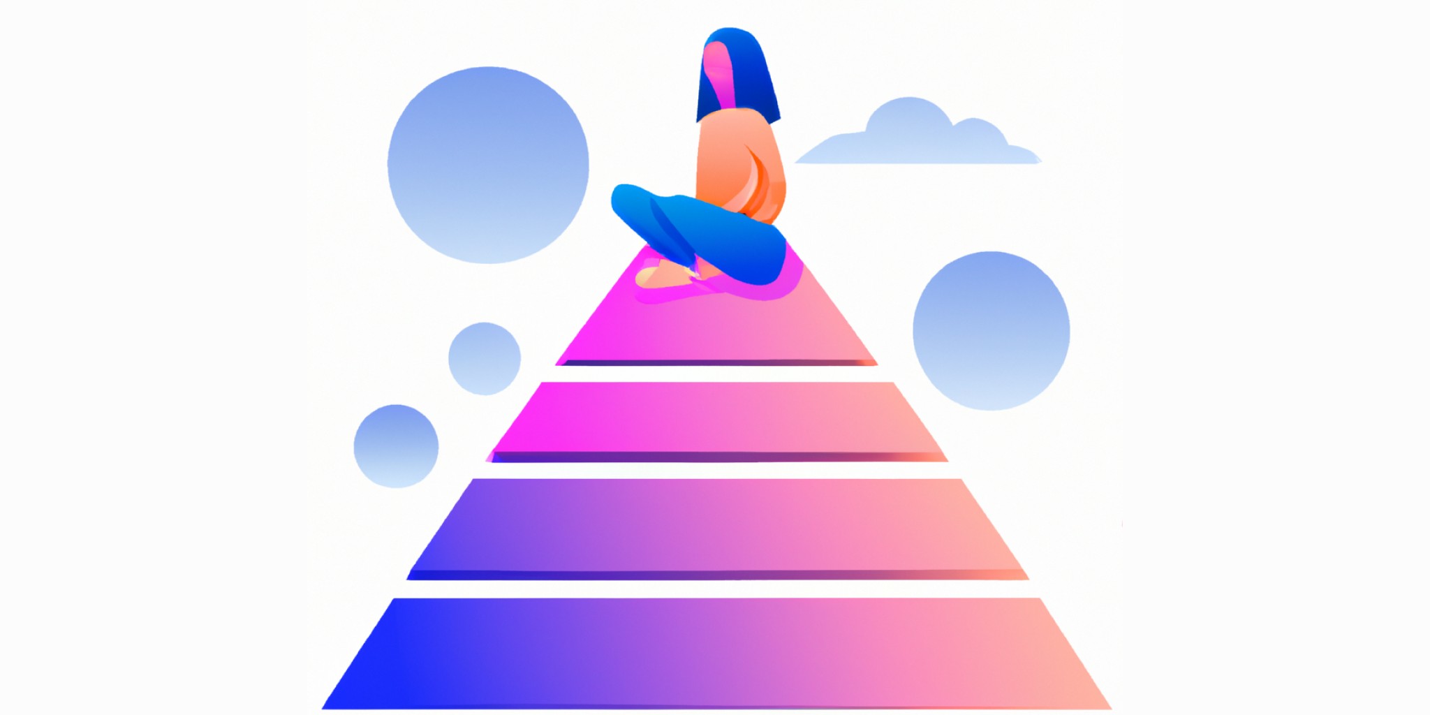 pyramid with a person sitting on the top in flat illustration style with gradients and white background