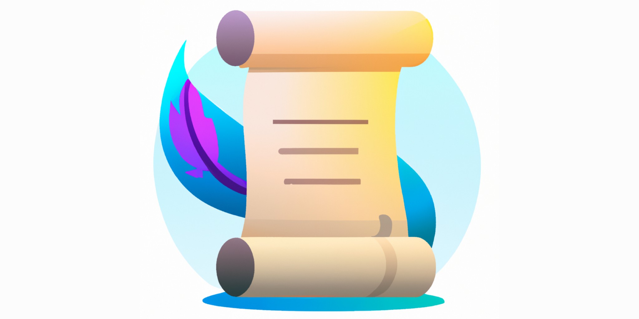 scroll of paper with a quill in flat illustration style with gradients and white background